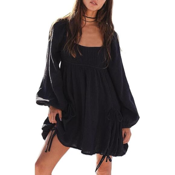 Free People Clea Mini Dress in black open back cotton small / Medium - Picture 1 of 5